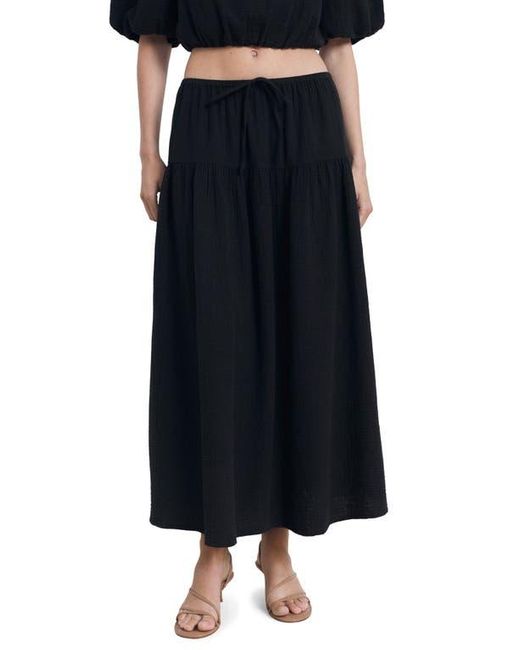 Mango Black Drawstring Cotton Maxi Skirt