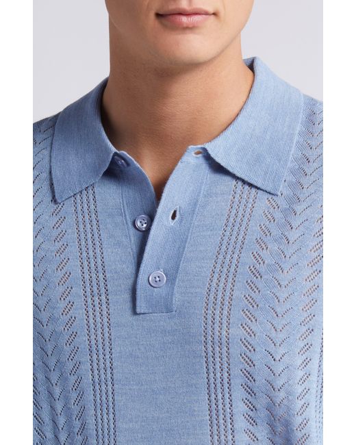 NN07 Blue Thor Short Sleeve Wool Blend Polo Sweater for men