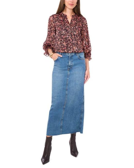Vince Camuto Red Floral Metallic Split Neck Top