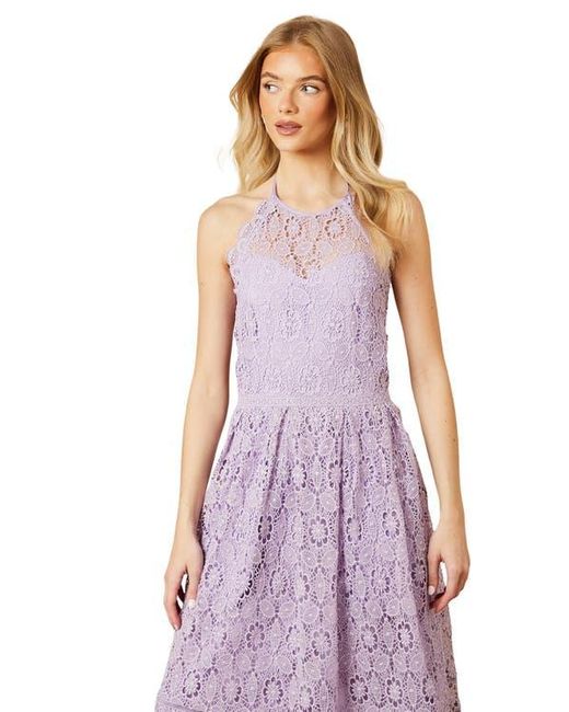 Oasis Purple Lace Detail Halterneck Midi Dress