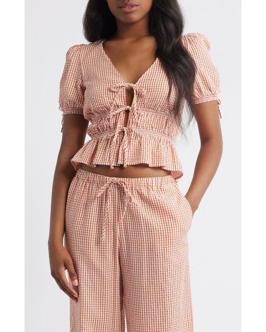 Wayf Pink X Styled By Coco! Nina Gingham Seersucker Tie Front Top