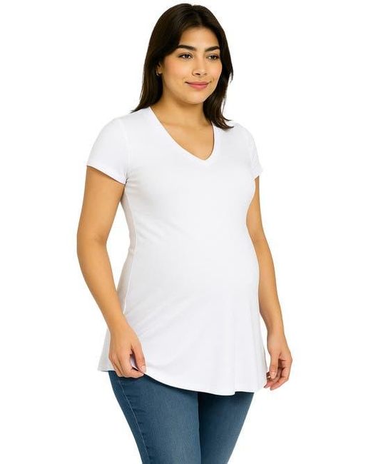 24seven Comfort Apparel White Maternity Short Sleeve Flared Tunic Top