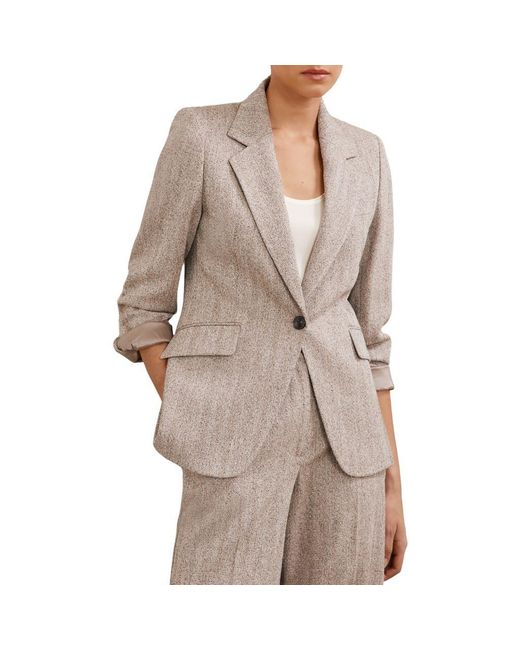 Reiss Natural Isla One-Button Herringbone Jacket