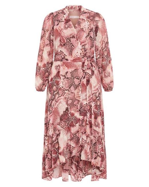 City Chic Instinct Snakeskin Print Long Sleeve Wrap Dress in Red | Lyst