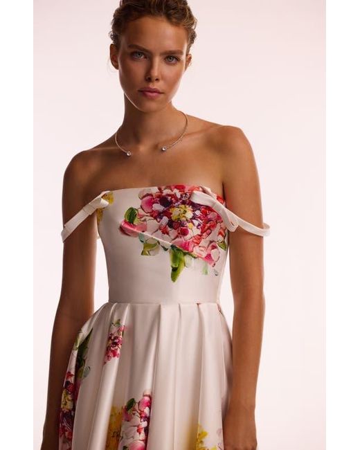 Milla Fit-And-Flare Satin Floral Midi Dress For Cocktail Events in White |  Lyst