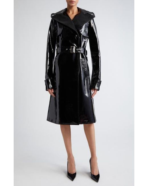 LAQUAN SMITH Crinkle Patent Leather Trench Coat in Black Lyst