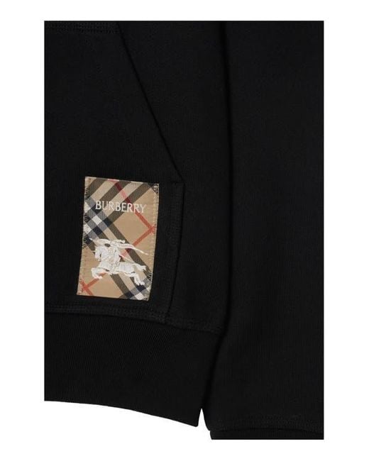 Burberry Black Check Label Cotton Hoodie for men