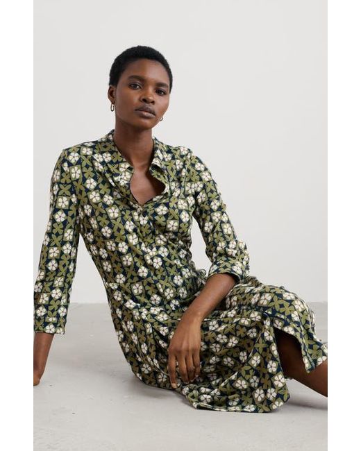 Seasalt Cornwall Green Cudden Print Organic Cotton Blend Midi Dress