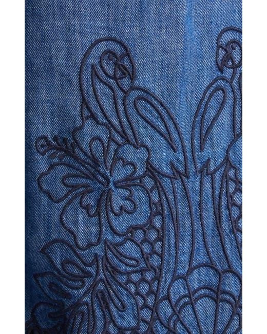 Zimmermann Blue Coco Embroidered Denim Caftan Dress