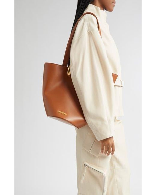Jacquemus Brown The Medium Bambola Asymmetric Leather Bucket Bag