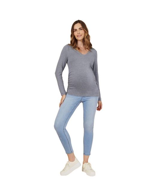 Motherhood Maternity Gray V-Neck Side-Ruched Maternity Long Sleeve Tee