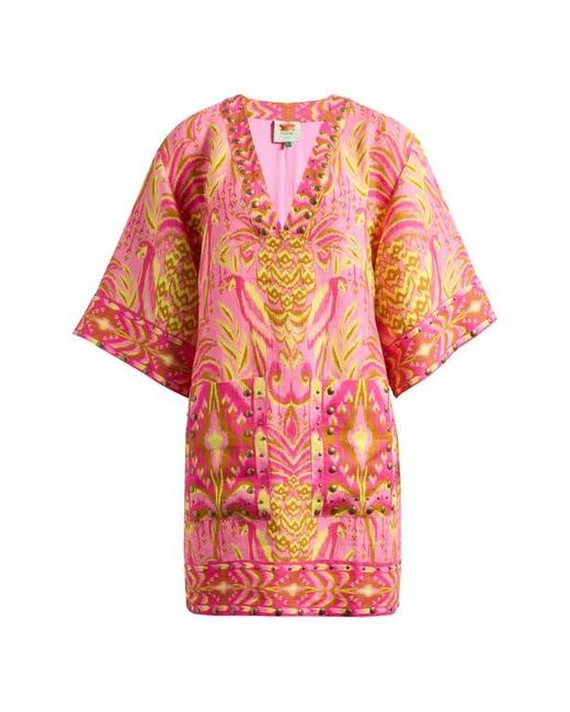 FARM Rio Pineapple Tapestry Studded Linen Shift Dress in Red | Lyst