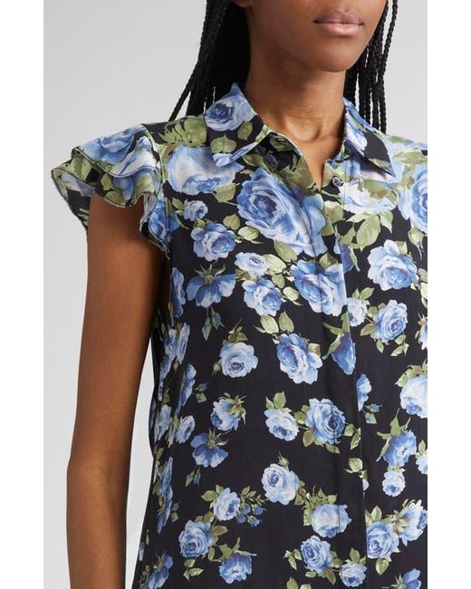 Alice + Olivia Blue Jem Floral Ruffle Sleeve Mini Shirtdress