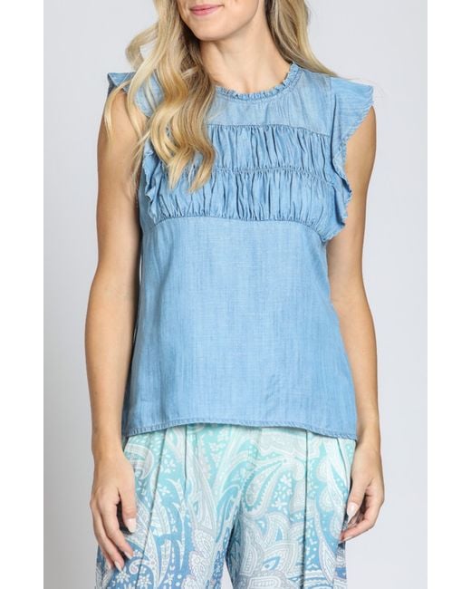 Apny Blue Flutter Sleeve Top
