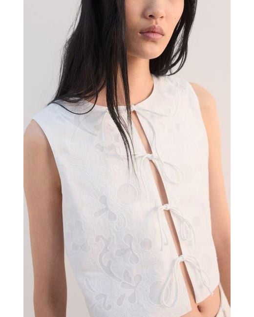 Mango White Bow Embroidered Vest