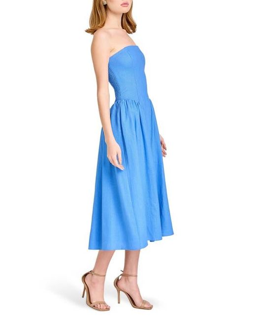 Wayf Blue Giulia Strapless Linen Blend Midi Sundress