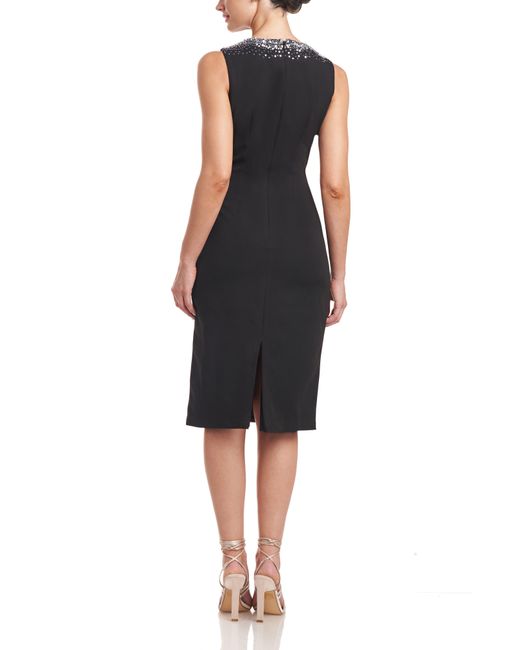 JS Collections Black Corinne Beaded Sleeveless Cocktail Sheath Dress