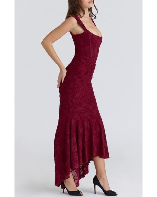 House Of Cb Cesca Floral Burnout Corset Cocktail Dress in Red | Lyst