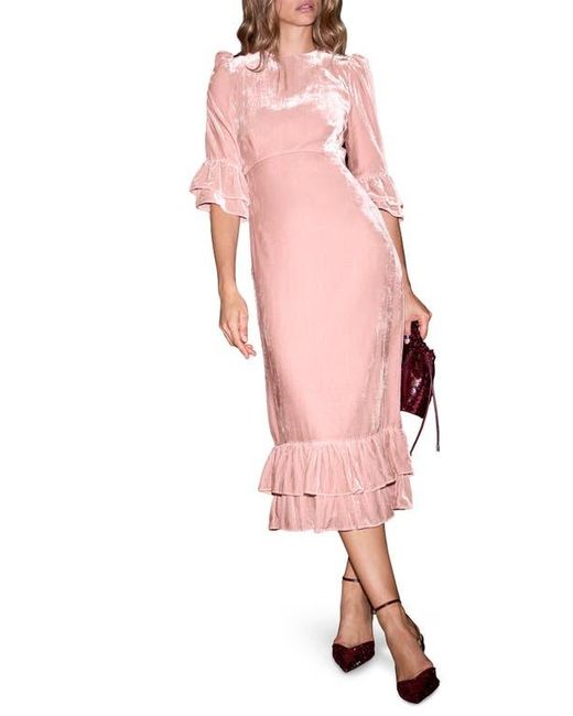 Mint Velvet Pink Velvet Ruffle Midi Dress