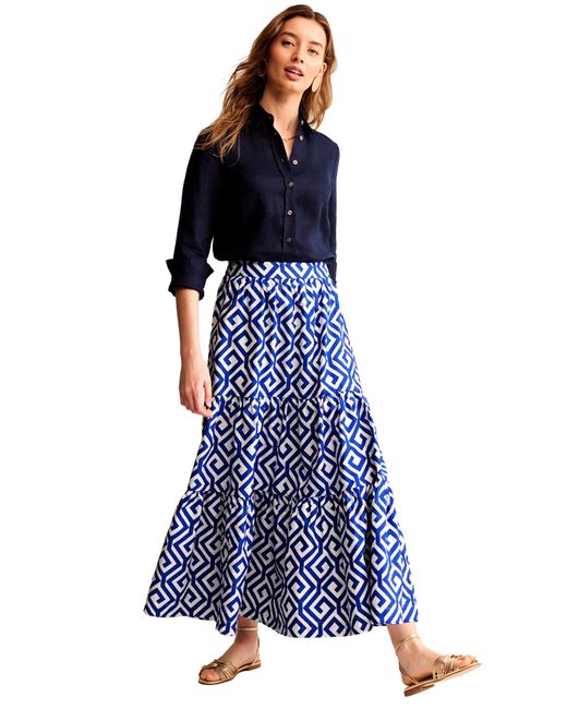 Boden Blue Lorna Tiered Maxi Skirt
