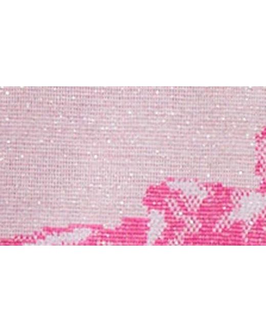 Ming Wang Pink Floral Print Metallic Pleated Sleeve Shift Dress