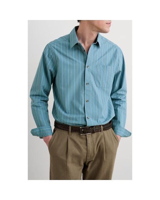Seasalt Cornwall Blue Turnstone Stripe Organic Cotton Button-Up Shirt for men