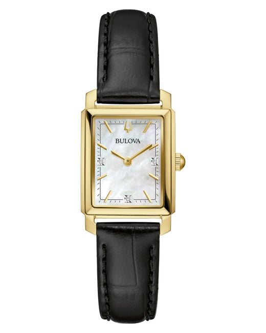 Bulova Metallic Sutton Rectangular Leather Strap Watch, 21Mm