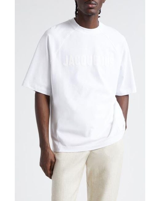 Jacquemus White Le T-Shirt Typo Stretch Cotton Logo Graphic T-Shirt for men
