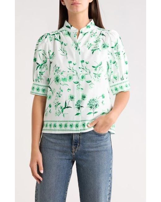 Cece Green Floral Button-Up Top
