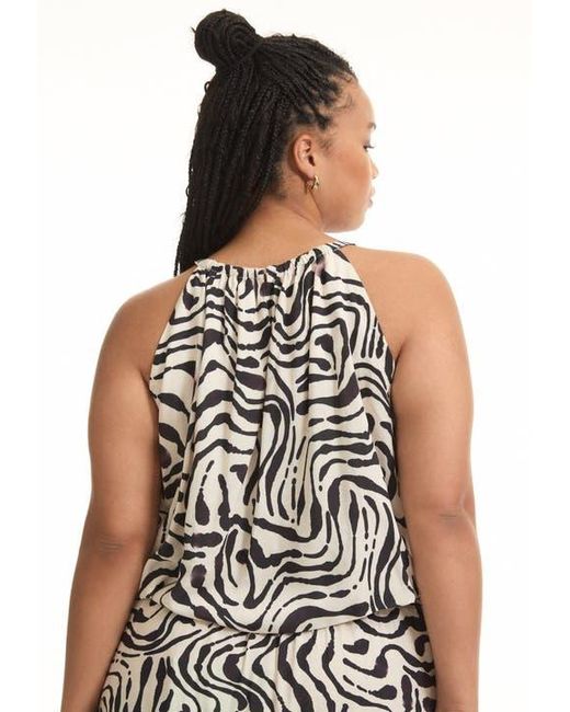 June + Vie White Patterned Cropped Halter Top