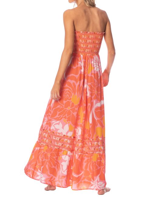 Maaji Red Bewitched Floral Strapless Cover-up Maxi Dress
