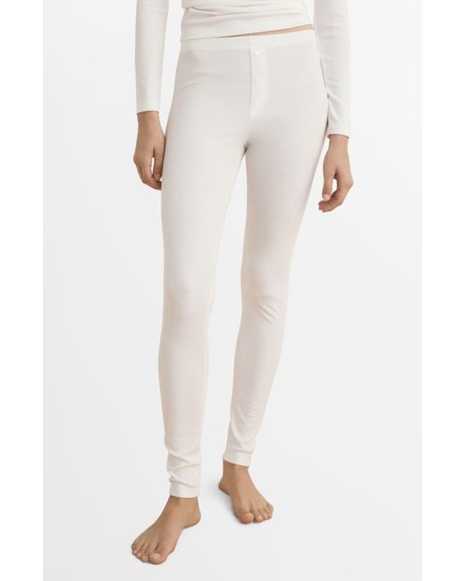 Mango White Rib Knit Pants