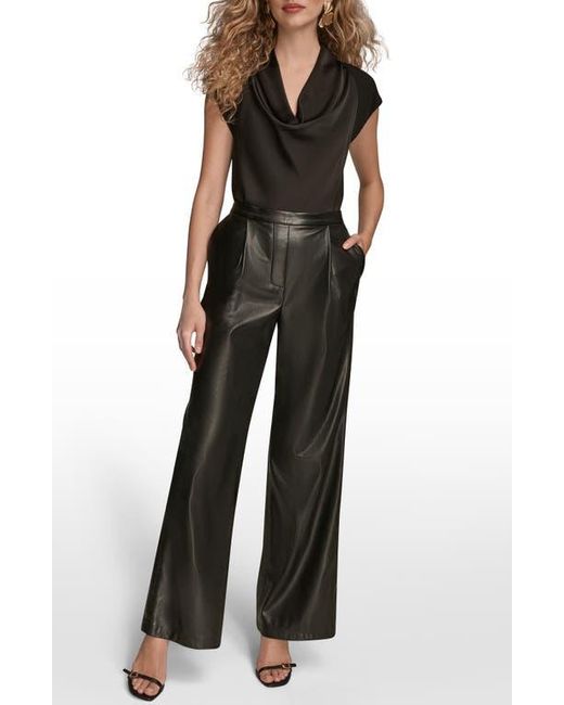 Donna Karan Black Pull On Faux Leather Pants