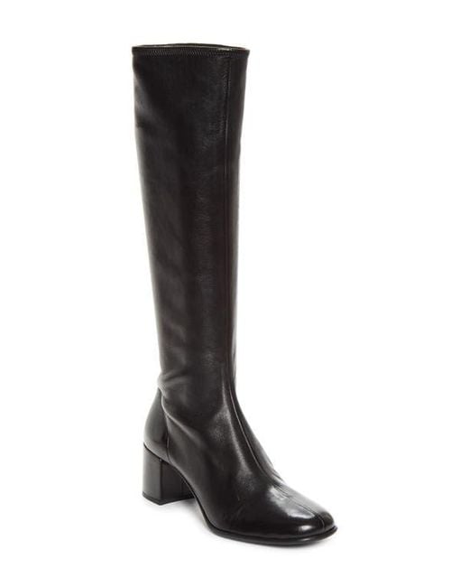 Prada Black Stretch Leather Knee High Boot