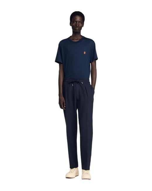 Sandro Blue Elasticated Straight-Leg Trousers for men