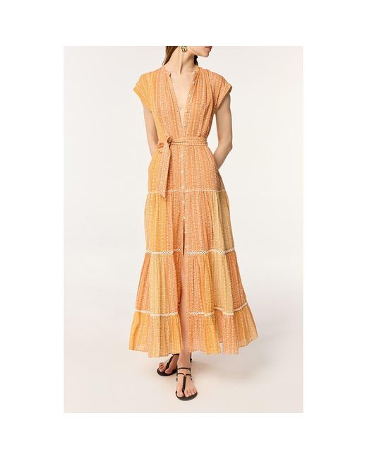 Poupette Women's Orange Kora Stripe Tie Waist Tiered Cover-Up Maxi
