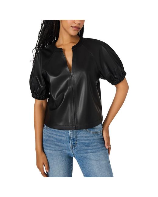 Steve Madden Black Roxanne Short Sleeve Faux Leather Top