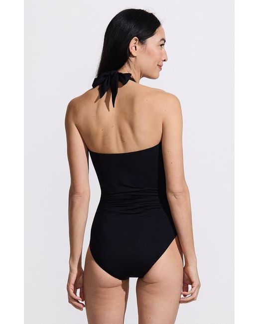 Lands' End Black Slender Suit Multi-Way Bandeau High Leg One Piece Swimsuit