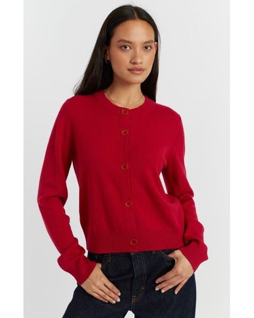 Chinti & Parker Red Wool Cashmere Blend Crew Neck Cropped Cardigan