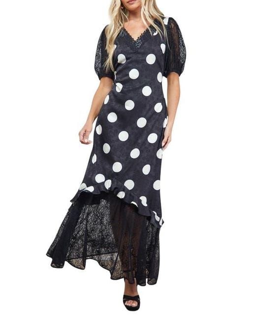 Oasis Blue Frill Detail Puff Sleeve Midi Dress