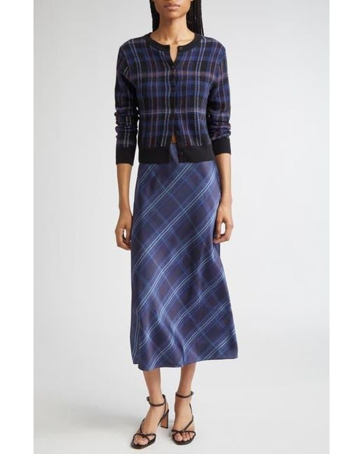 Vince Women's Blue Plaid Satin Slipskirt