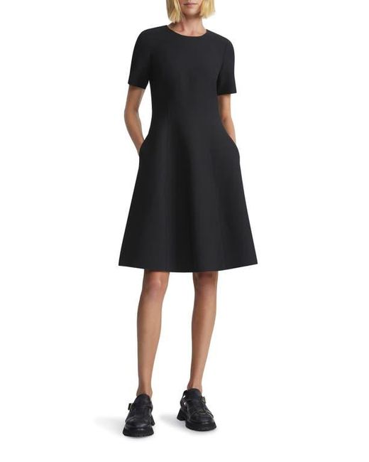 Lafayette 148 New York Black Short Sleeve Wool Blend Fit & Flare Dress