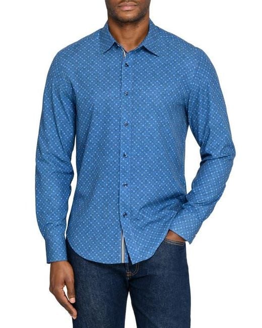 Brooklyn Brigade Blue Ring Print Woven Long Sleeve Basic for men