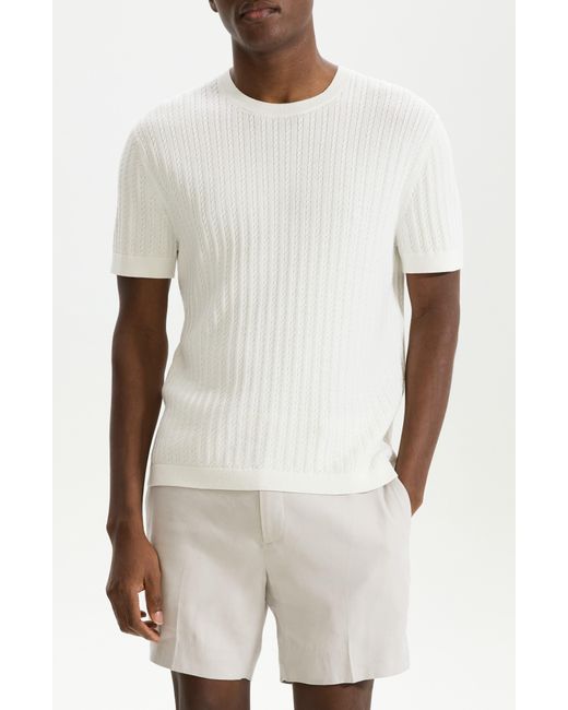 Theory White Cable Short Sleeve Cotton Blend Sweater for men