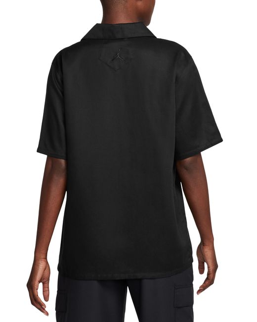 Nike Black Embroidered Notched Collar Camp Shirt