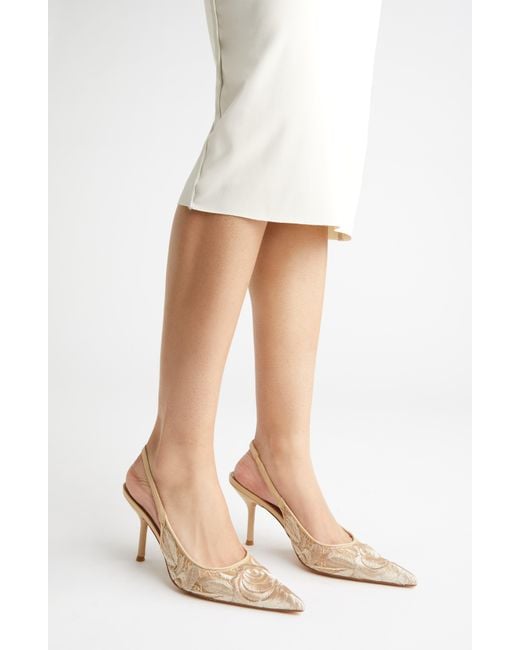 Jeffrey Campbell Natural Lofficele Embroidered Mesh Slingback Pointed Toe Pump