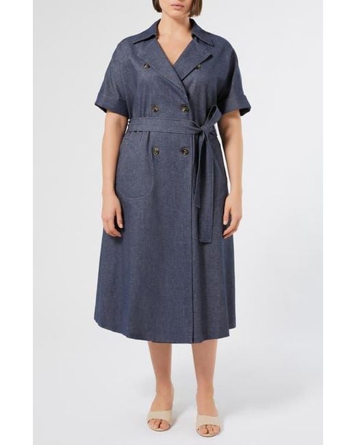 Marina Rinaldi Favilla Double Breasted Cotton & Linen Shirtdress in Blue | Lyst Marina Rinaldi Favilla Double Breasted Cotton & Linen Shirtdress in Blue | Lyst
