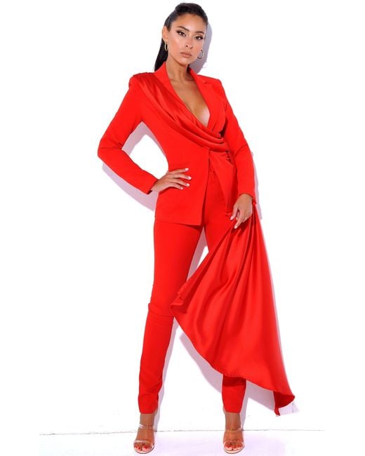 Miss Circle Red Vandra Draping Blazer Jacket