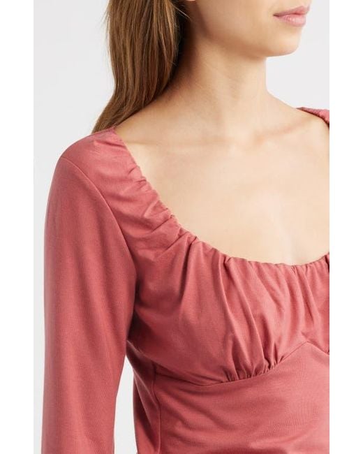 Reformation Red Effie Ruched Detail Long Sleeve Knit Top