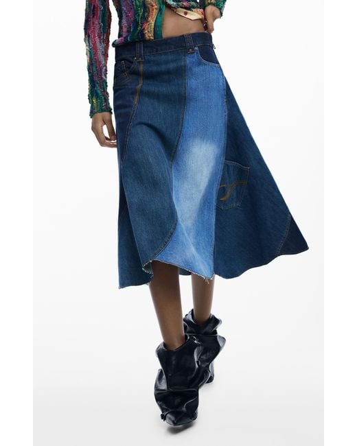 Desigual Blue Patchwork A-Line Skirt